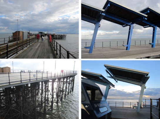 Top left:reaching the pier-head / Top right: the train station at the end of the pier / Bottom left the end of the pier / Bottom right train at the station